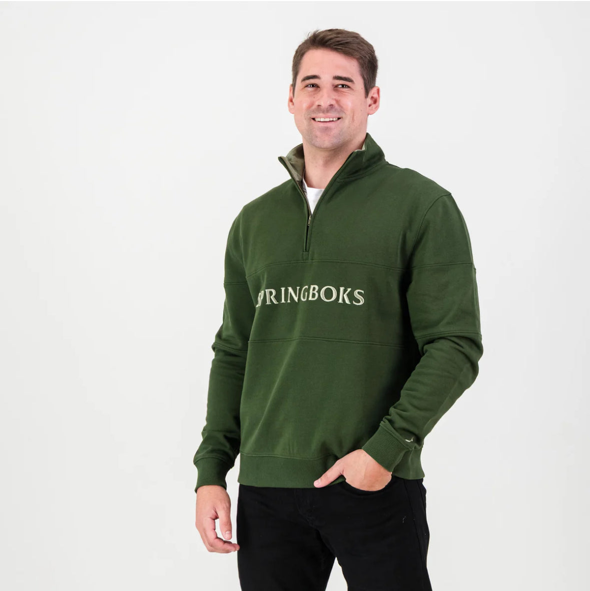Springboks Word Quarter Zip Sweat-Military Olive