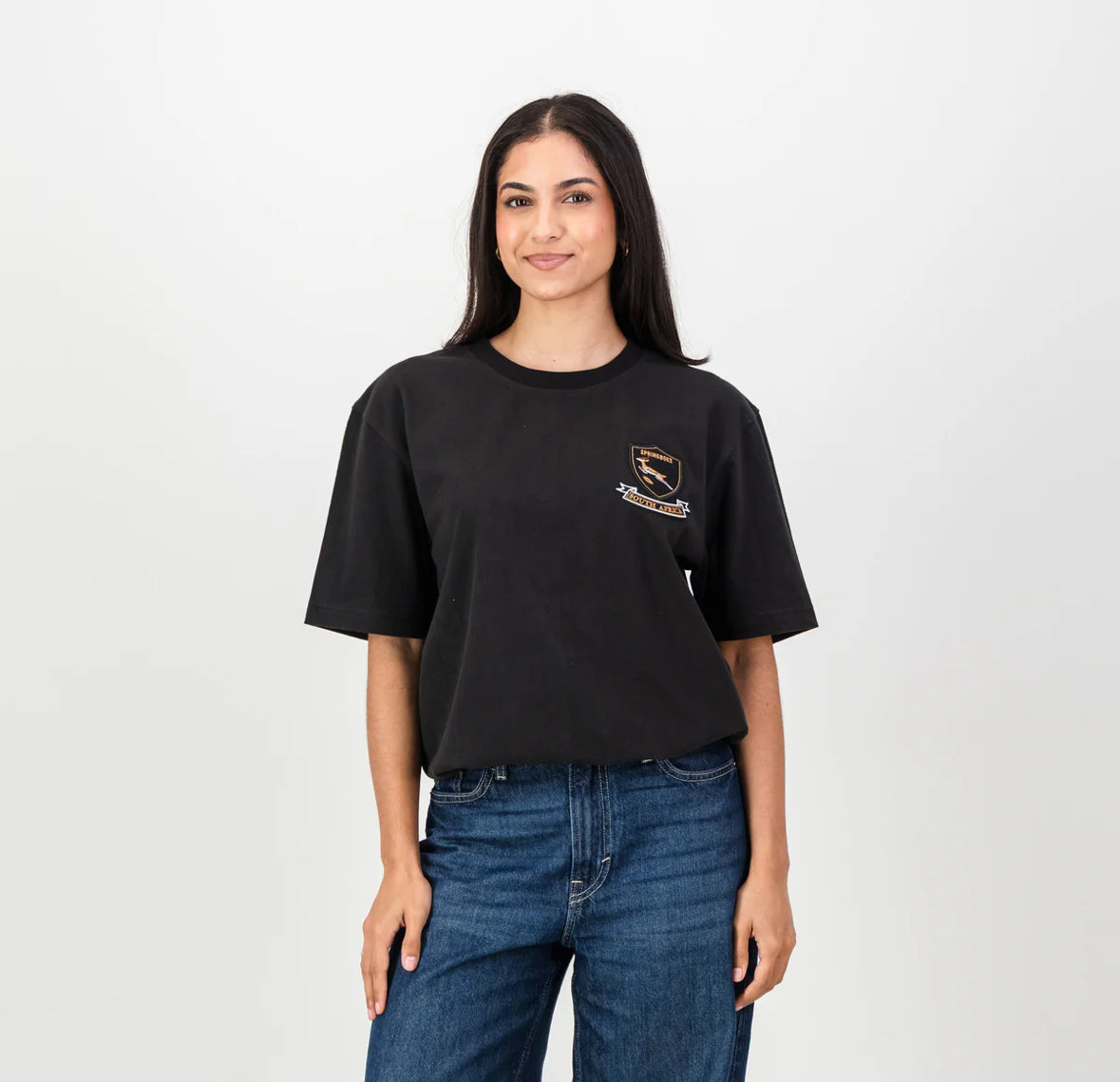 Springboks Outline EMB Regular Crew Tee-Black