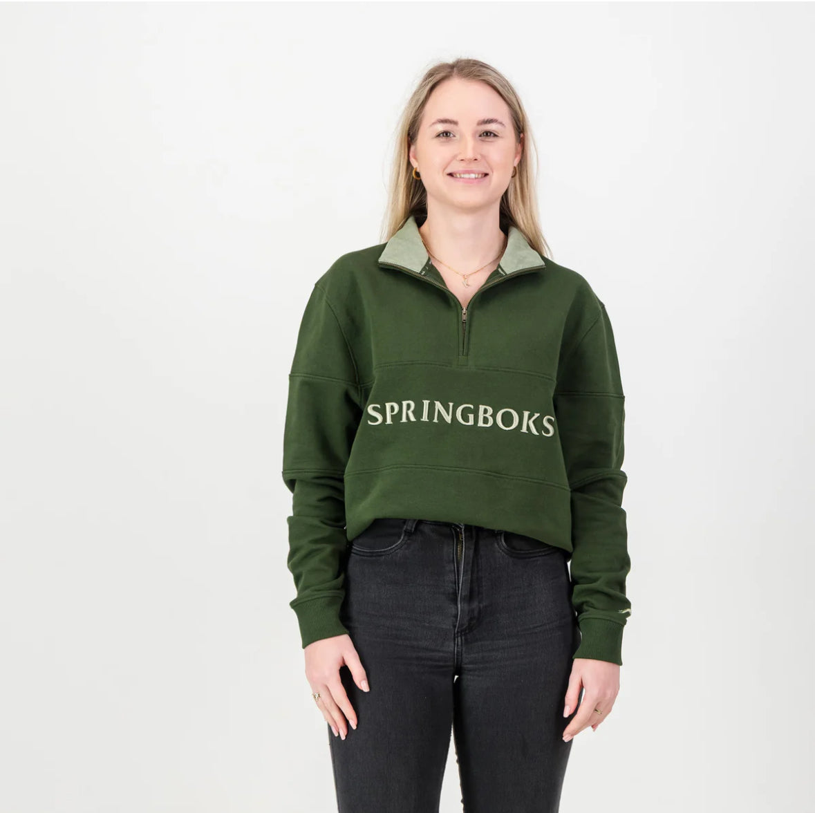 Springboks Word Quarter Zip Sweat-Military Olive