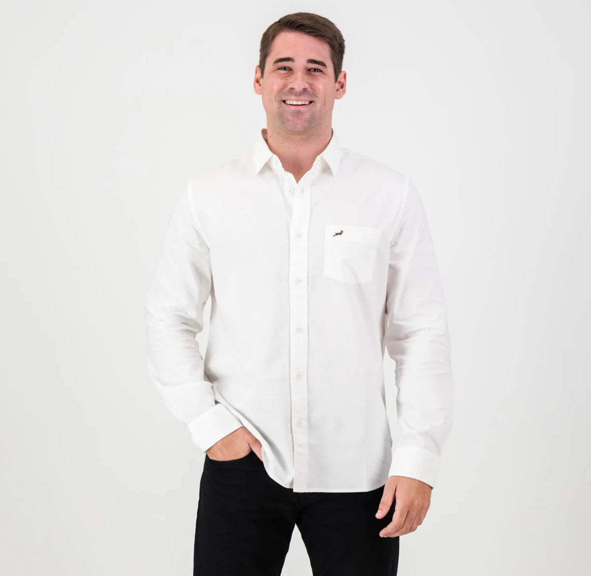 Springboks Tailored LS Oxford Shirt-White