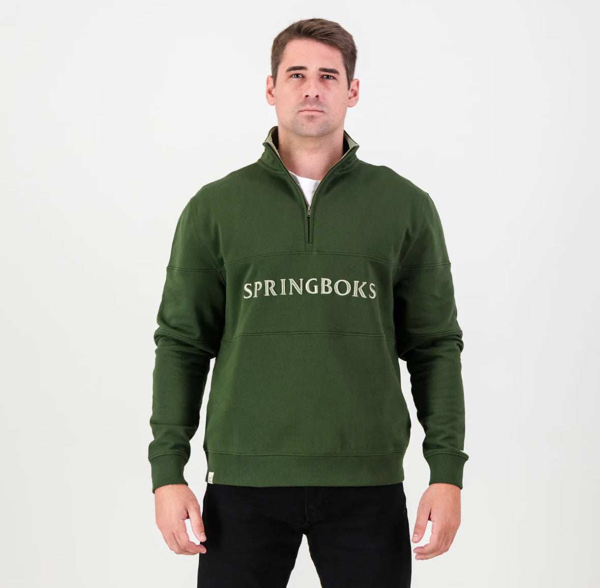 Springboks Word Quarter Zip Sweat-Military Olive