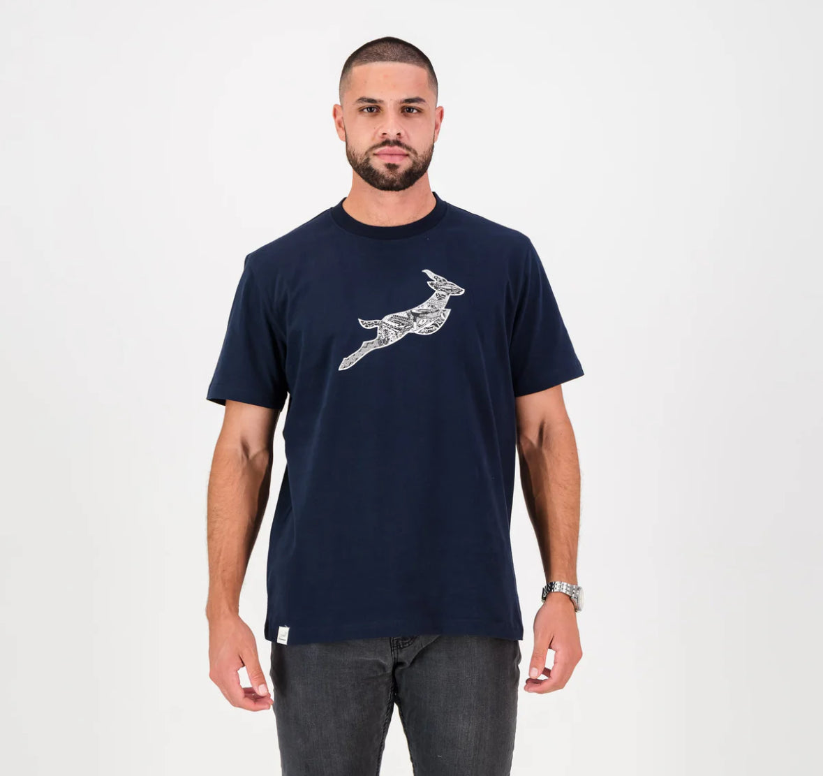 Springboks Stadium Bok Regular Crew Tee-Navy