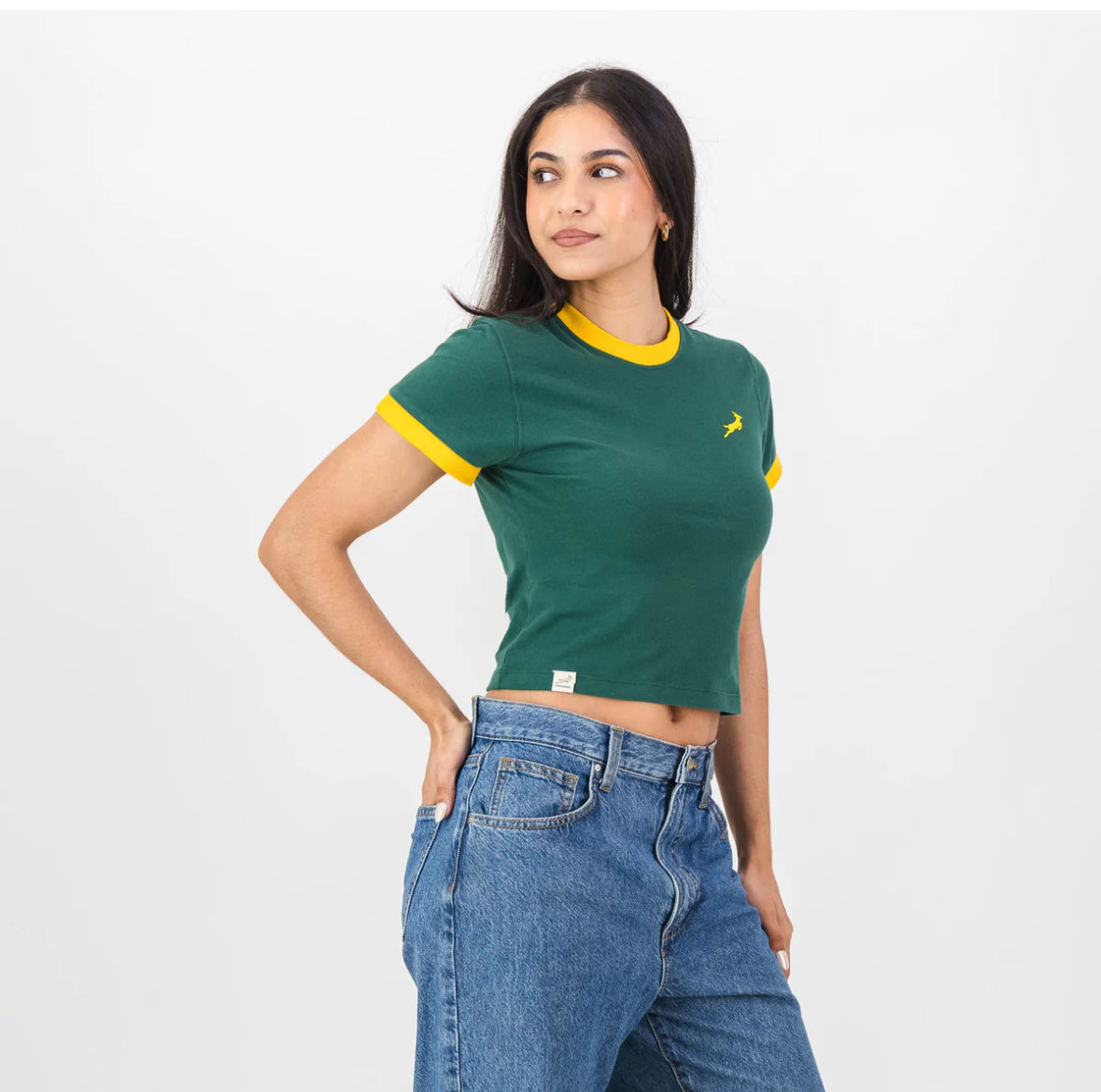 Springboks Ringer Crop Crew Tee - OS Green