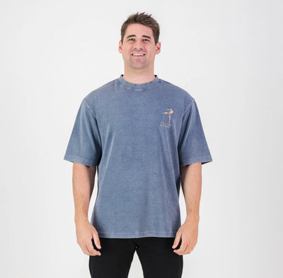 Stillknocks Acid Wash Boxy Crew Tee- Faded Denim