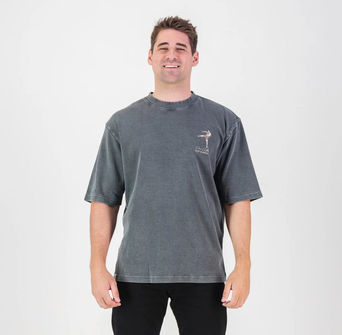 Stillknocks Acid Wash Boxy Crew Tee- Faded Denim
