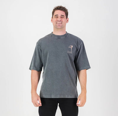 Stillknocks Acid Wash Boxy Crew Tee- Faded Denim