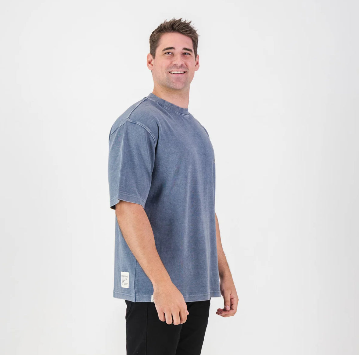 Stillknocks Acid Wash Boxy Crew Tee- Faded Denim