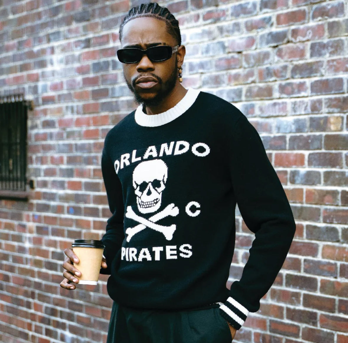 Orlando Pirates Tipped Crew Knit LS Jersey- Black