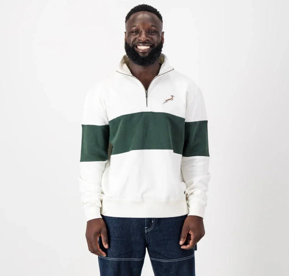 Springboks Classic Hoop Quarter Zip-Cloud Dancer