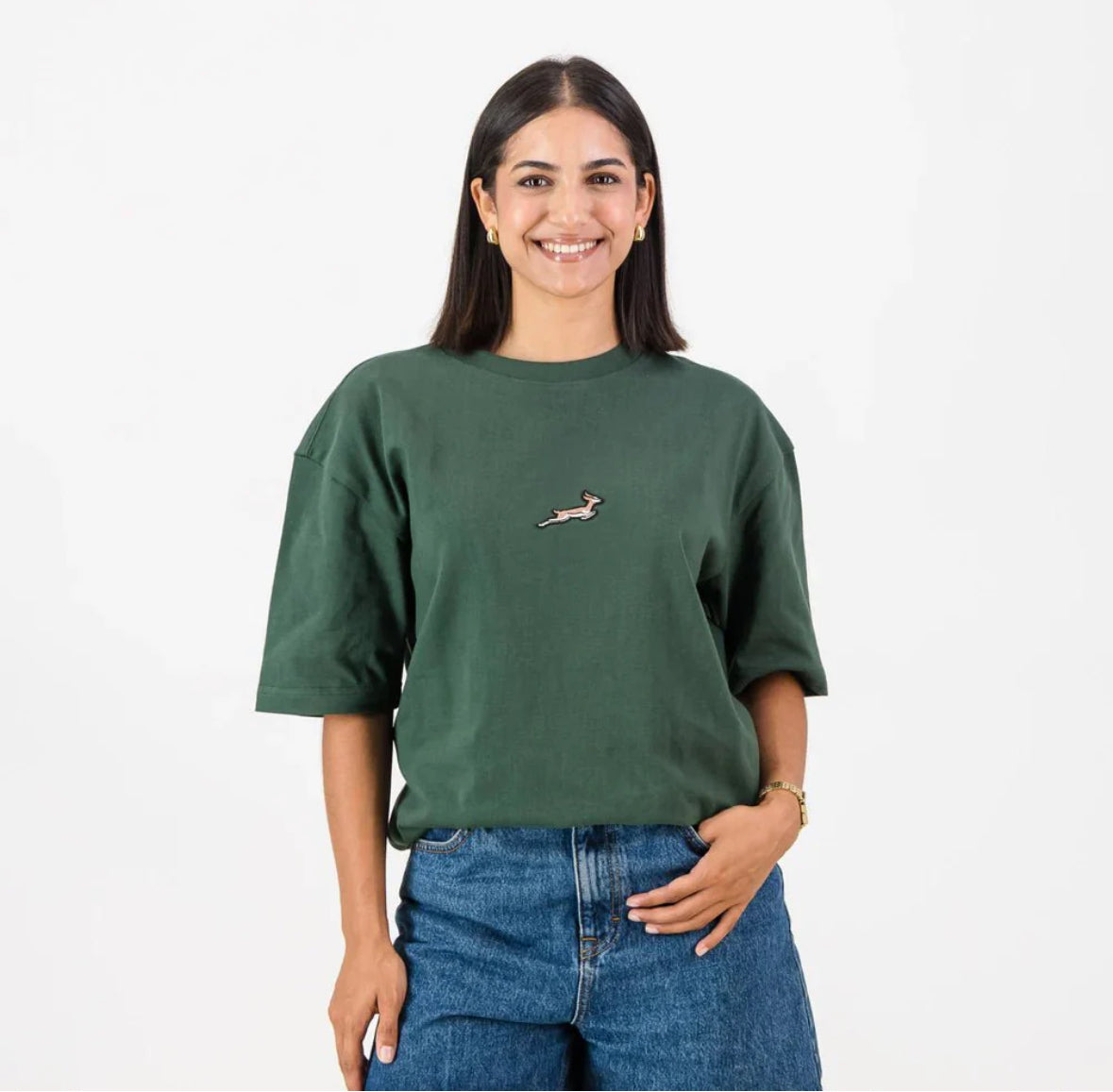 Springboks Nat Badge Boxy Crew Tee-OS Green