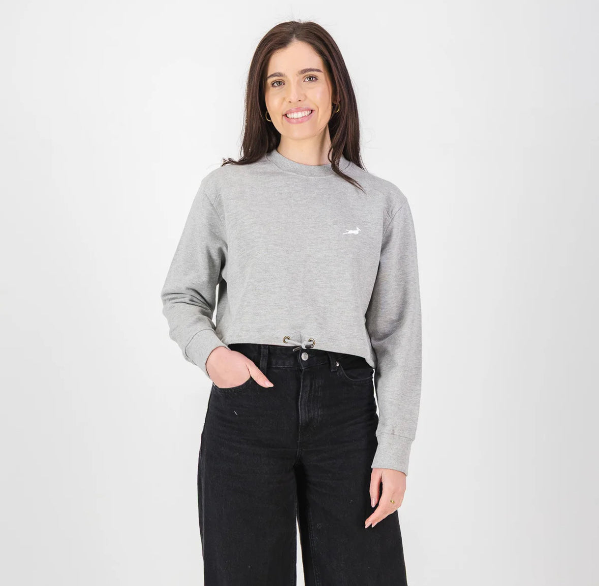Springboks Crop Crew Sweat - LT Grey Melange