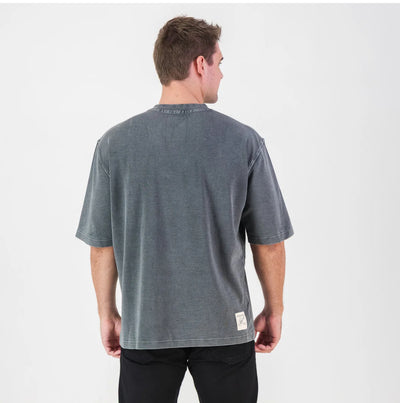 Stillknocks Acid Wash Boxy Crew Tee- Faded Denim