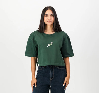 Springboks Pop Badge Ladies Boxy Crew Tee-OS Green