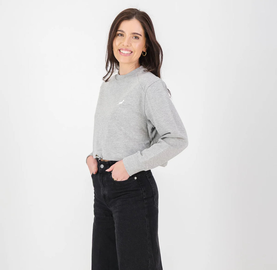 Springboks Crop Crew Sweat - LT Grey Melange