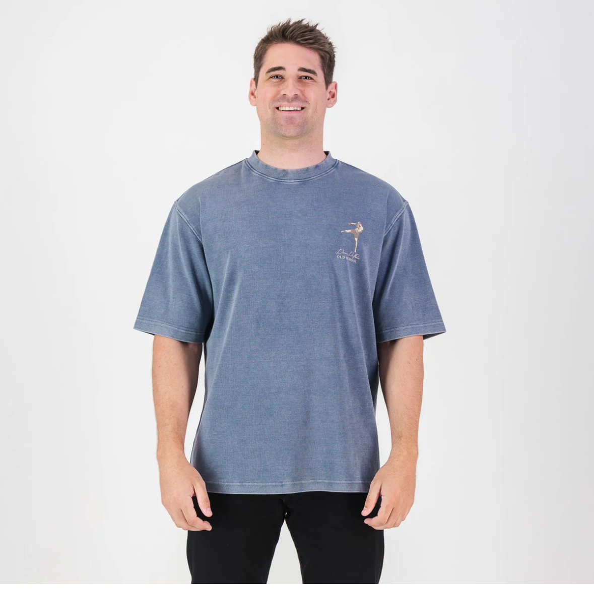 Stillknocks Acid Wash Boxy Crew Tee- Faded Denim