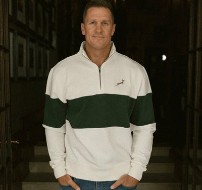 Springboks Classic Hoop Quarter Zip-Cloud Dancer