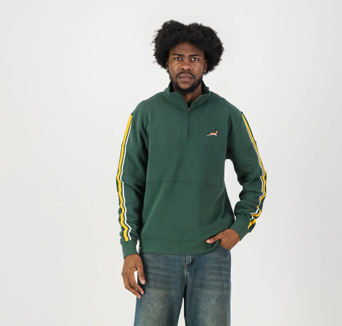 Springboks Twill SLV Quarter Zip Sweat-OS Green (UNISEX)