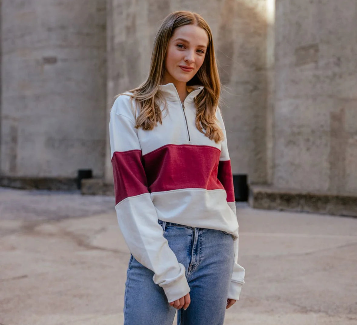 Old School Hoop Quarter Zip Sweat-Maroon