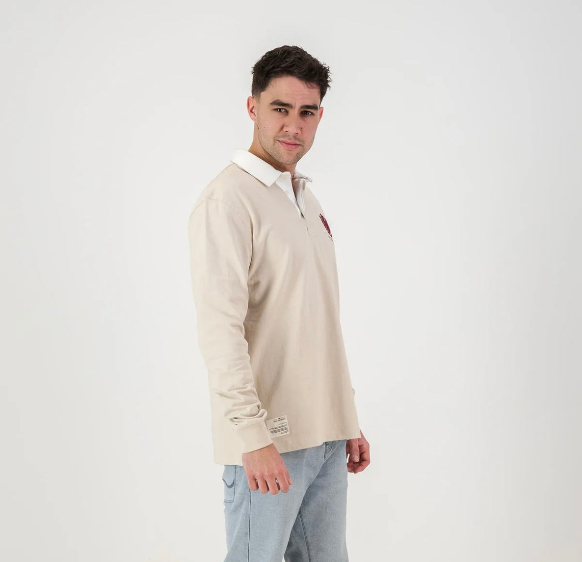 Old School Heraldic LS Rugby Jersey-Ivory