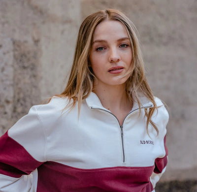 Old School Hoop Quarter Zip Sweat-Maroon