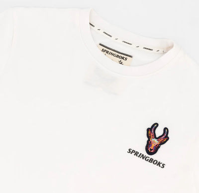 Springboks SML EMB Head Bok Regular Crew Tee-White