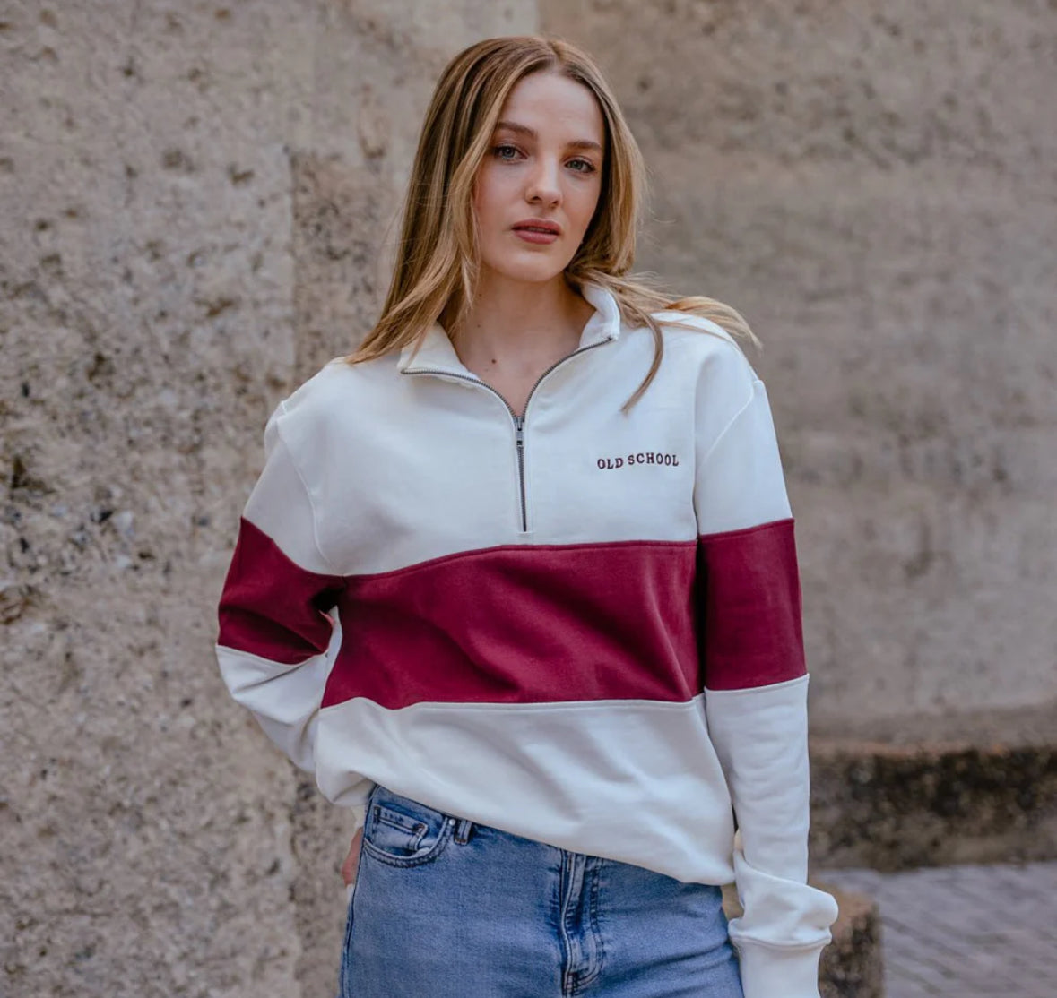Old School Hoop Quarter Zip Sweat-Maroon