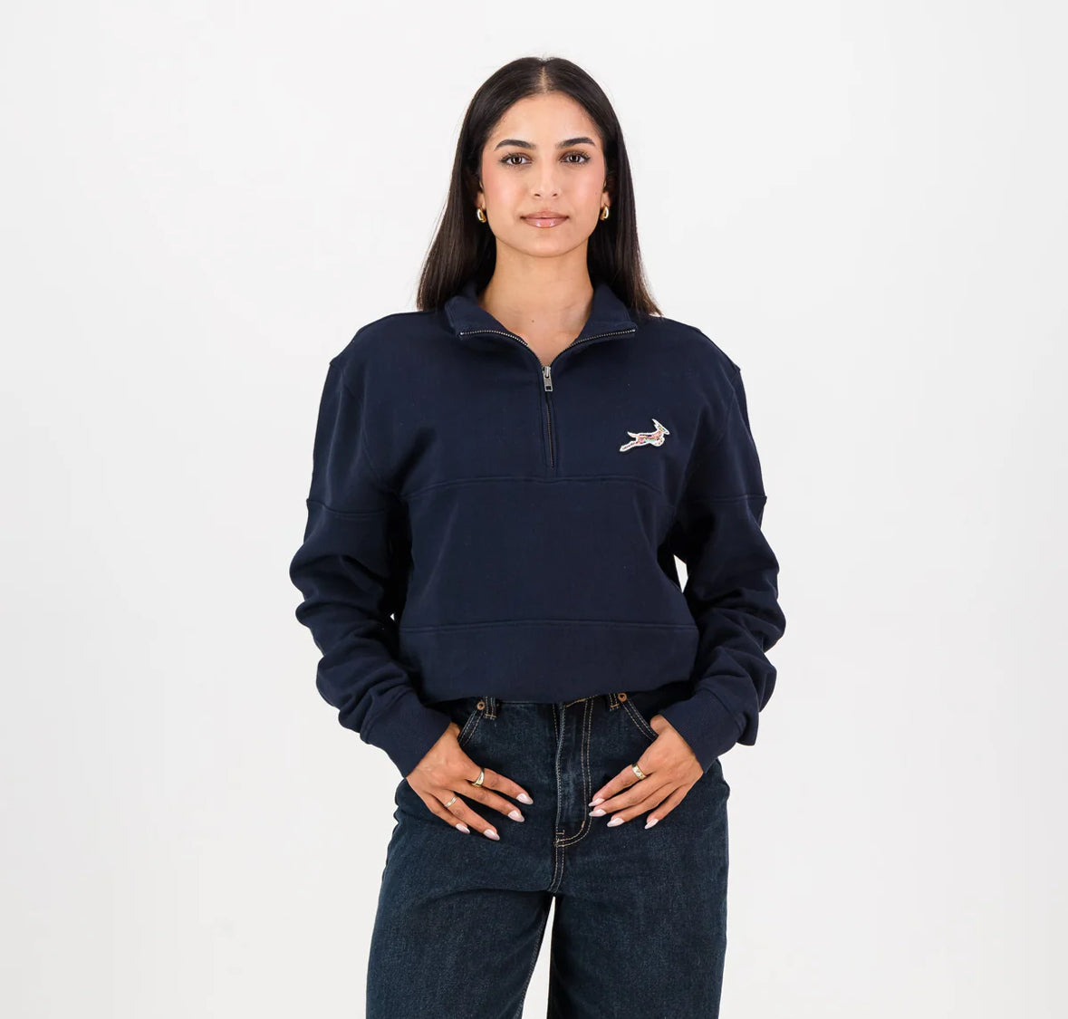 Springboks Pop Badge Quarter Zip Sweat-Navy