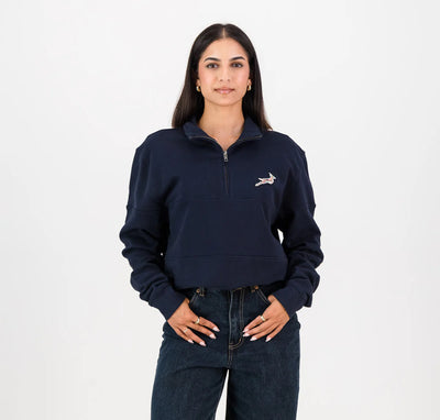 Springboks Pop Badge Quarter Zip Sweat-Navy