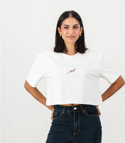 Springboks Pop Badge Ladies Boxy Crew Tee-White