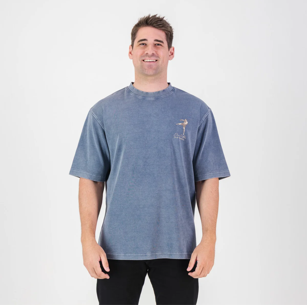 Stillknocks Acid Wash Boxy Crew Tee- Faded Denim