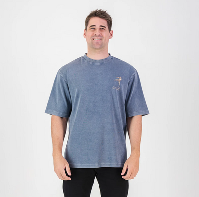 Stillknocks Acid Wash Boxy Crew Tee- Faded Denim