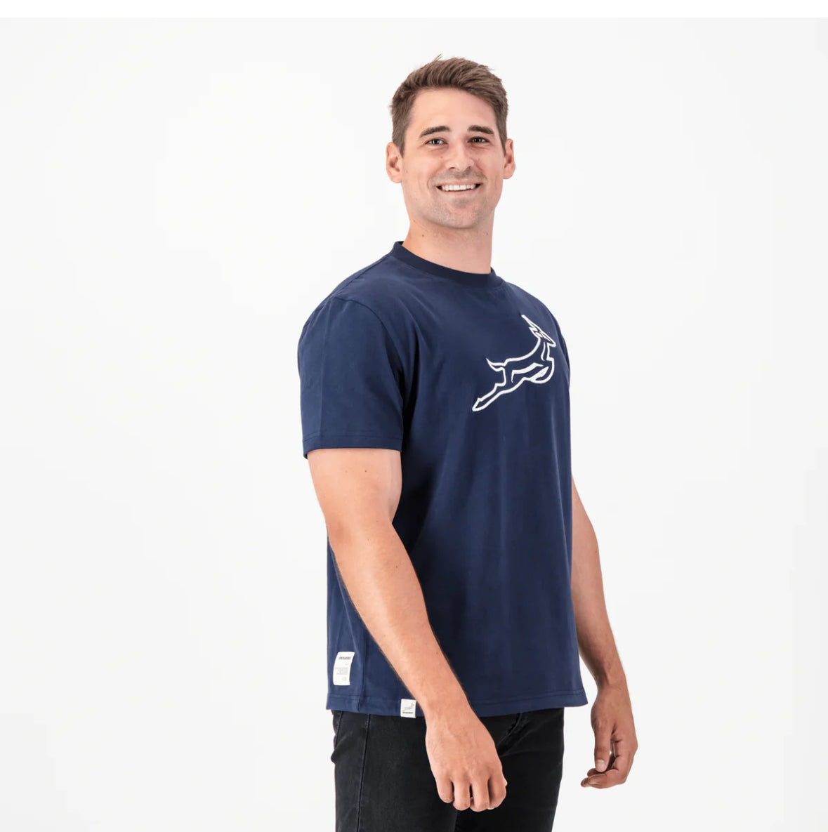 Springboks Outline EMB Regular Crew Tee-Navy