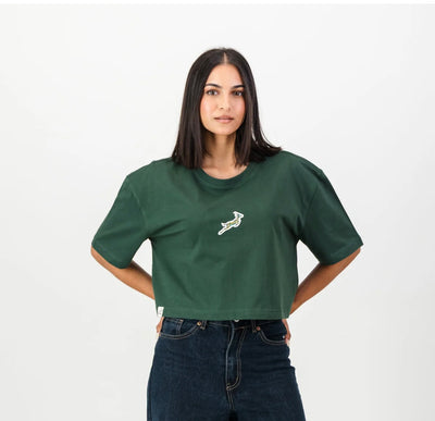 Springboks Pop Badge Ladies Boxy Crew Tee-OS Green