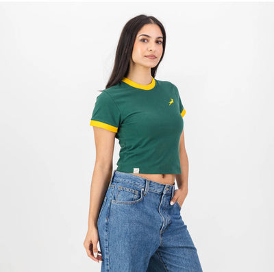 Springboks Ringer Crop Crew Tee - OS Green