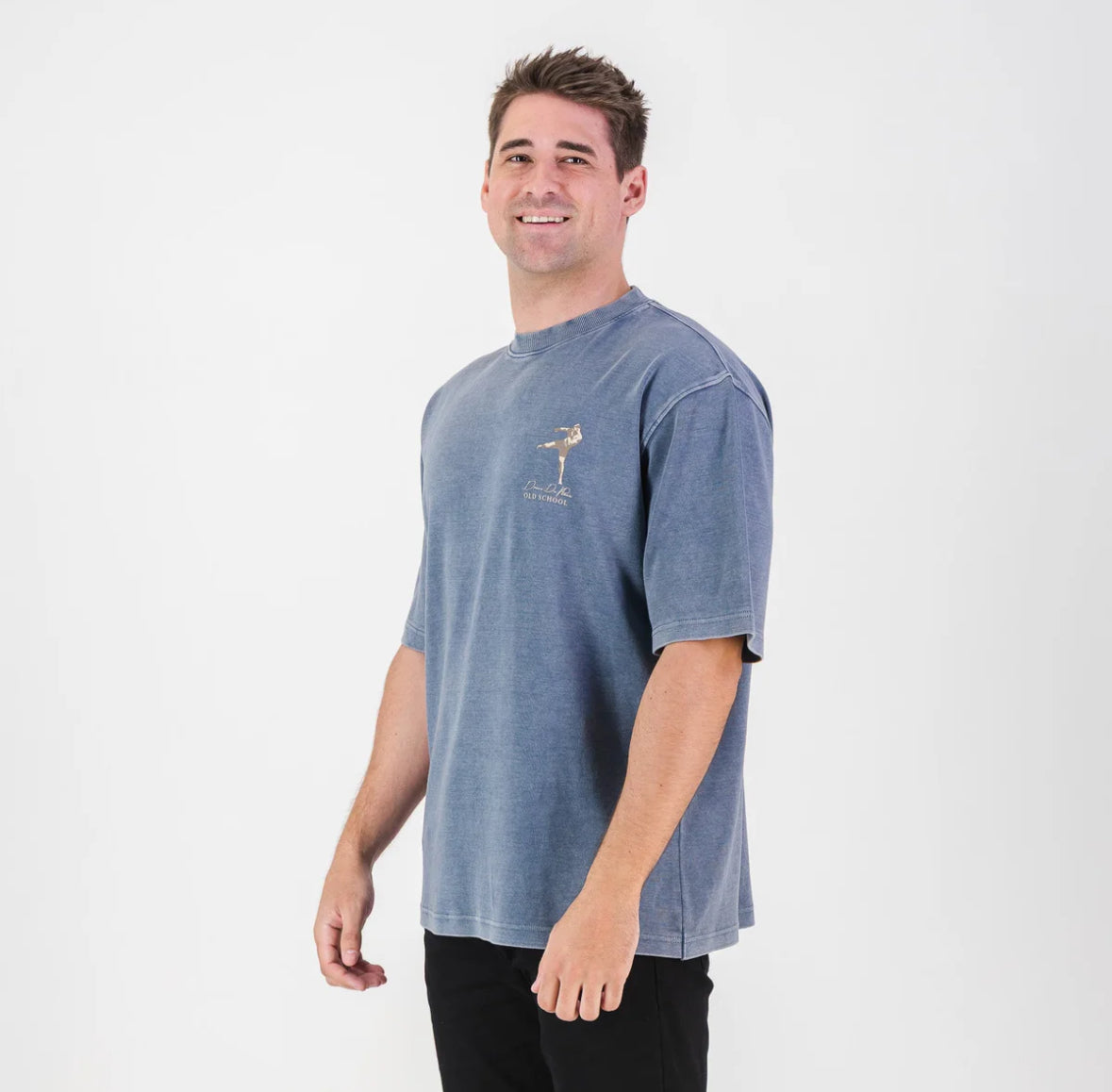 Stillknocks Acid Wash Boxy Crew Tee- Faded Denim