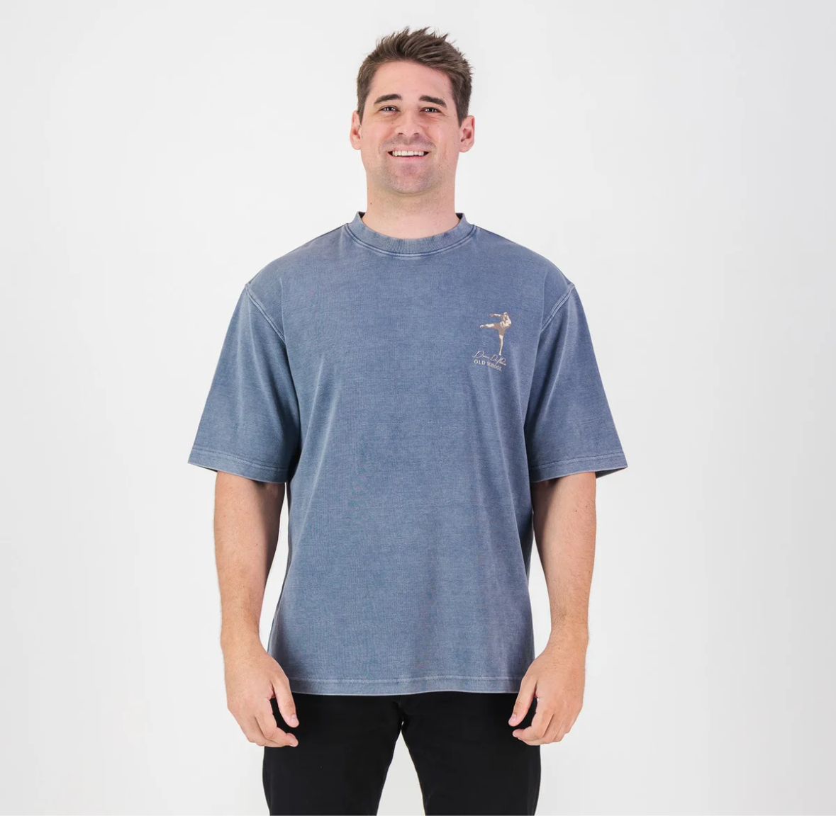 Stillknocks Acid Wash Boxy Crew Tee- Faded Denim